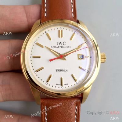 Swiss Replica IWC Schaffhausen Ingenieur MIYOTA8215 Gold Case Leather Watch